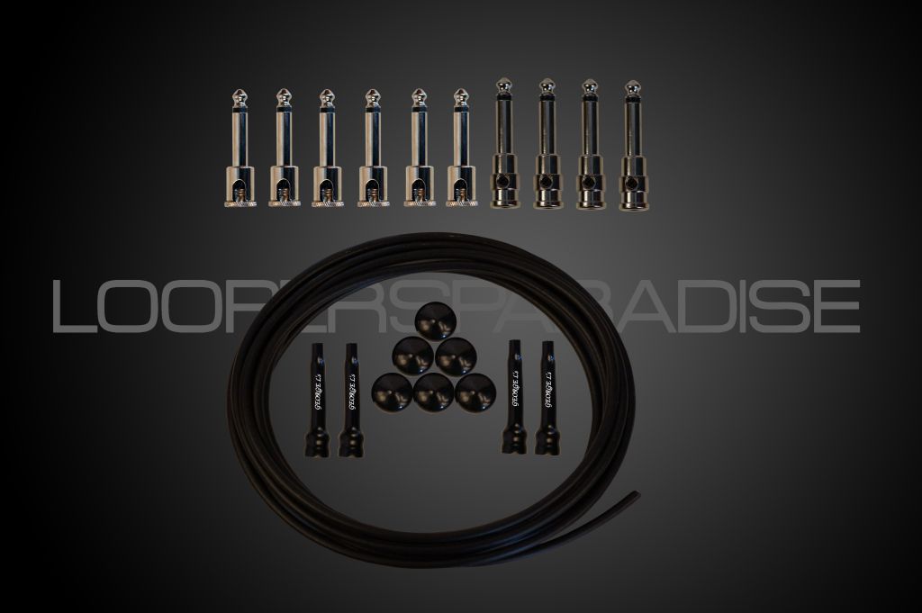 George L´s Cable Kit, 6 Angled + 4 Straight Nickel Plugs inkl. Stress Reliefes, 3m Cable 0.155, Black