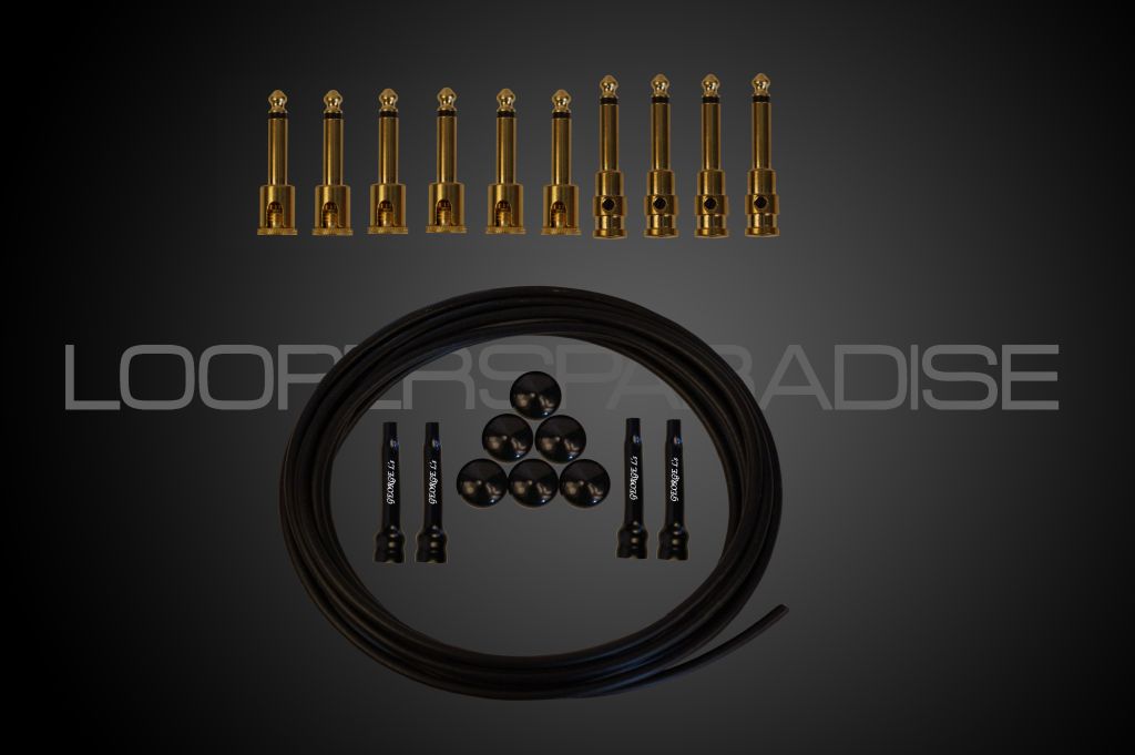 George L´s Cable Kit, 6 Angled + 4 Straight Brass Plugs inkl. Stress Reliefes, 3m Cable 0.155, Black