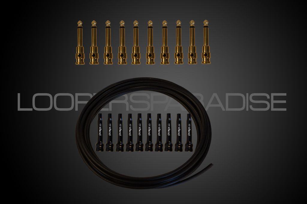 George L´s Kit, 10 Straight Brass Plugs, 10 x Stress Relief, 3m Cable 0.155, Black 