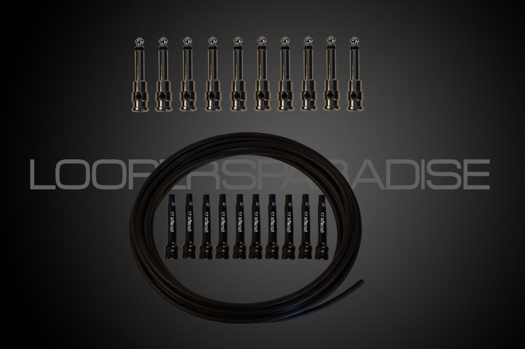 George L´s Kit, 10 Straight Nickel Plugs, 10 x Stress Relief, 3m Cable 0.155, Black 